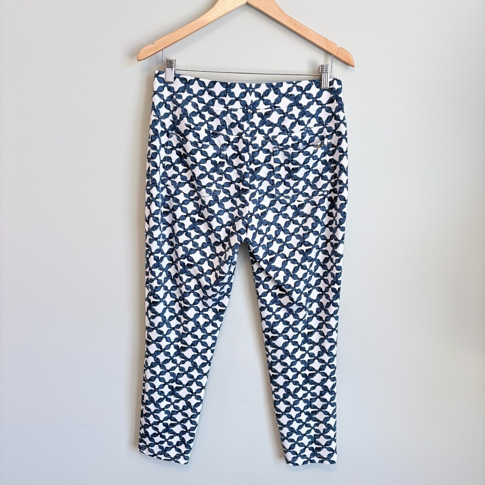Joseph Ribkoff Trouser Ankle Straight Geometric Print Teacher White Blue Size 10 - Picture 5 of 9